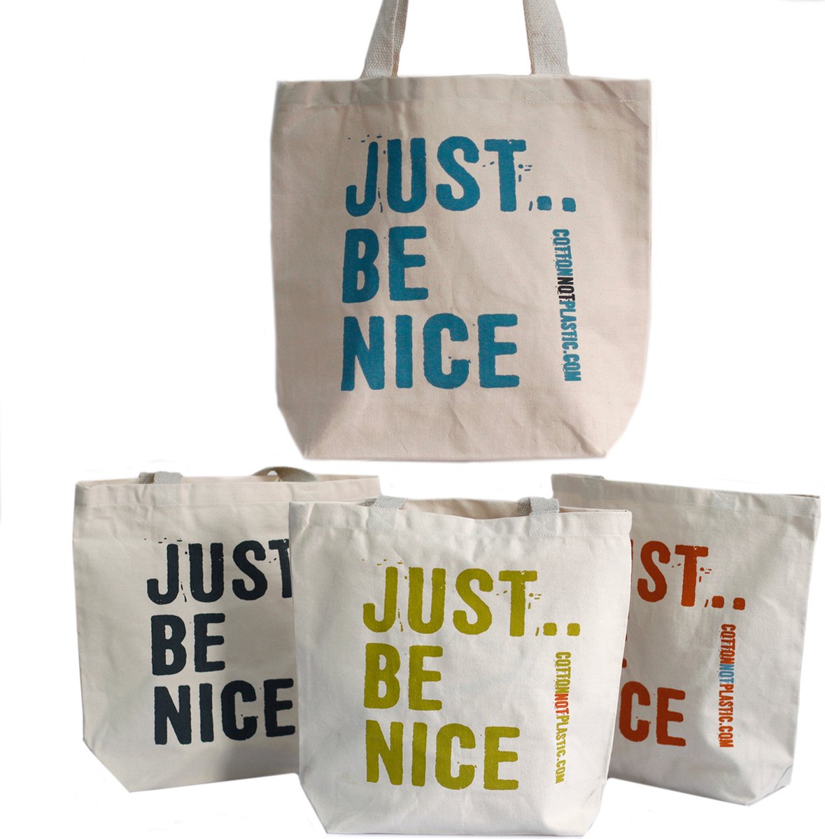 Just Be Nice Katoenen Tassen 4 stuks (4 ontwerpen) - Cotton Not Plastic