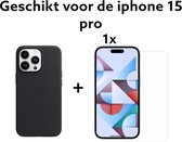 iphone 15 pro hoesje zwart achterkant + 1x screenprotector - apple iPhone 15 pro black backcover + 1x tempered glass 9H