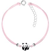 Joy|S - Zilveren panda bedel armband - pandabeer bedel sterling zilver 925 - roze koord - th92
