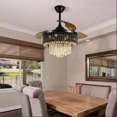 Lampe suspendue ventilateur en cristal - 6 modes - dimmable - grand ventilateur lustre - Zwart - lampe de salon