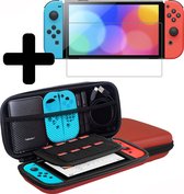 Hoes Geschikt voor Nintendo Switch Case Hoesje Polsbandje Met Screenprotector - Bescherm Hoes Geschikt voor Nintendo Switch Hoes Hard Cover - Rood