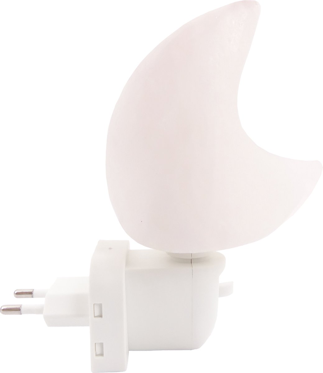 Zoutlamp MAAN - Wit - Nachtlampje met Aan / Uit Schakelaar en Ledlampje - Kinderkamer - Hal - Slaapkamer - Himalayazout - Energiezuinig!