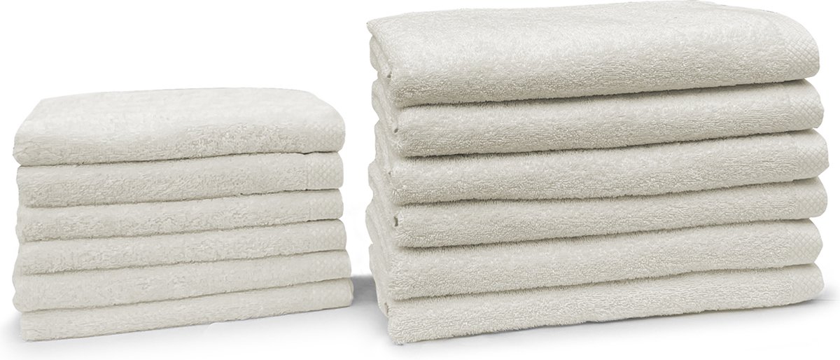 Eleganzzz Handdoeken Set - Set van 12 - 6x Handdoek 50x100cm - 6x Badhanddoek 70x140cm - Badlakens - Handdoeken - 420 gr/m2 - 100% Katoen - ivory
