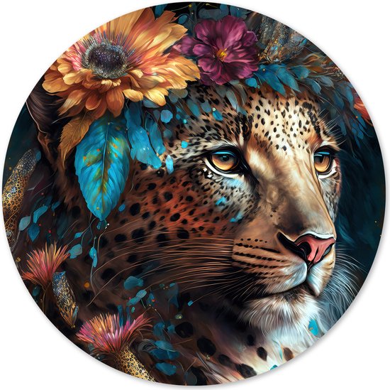 Graphic Message - Print op Cirkel - Jaguar - Panter - Jungle - Rond Schilderij