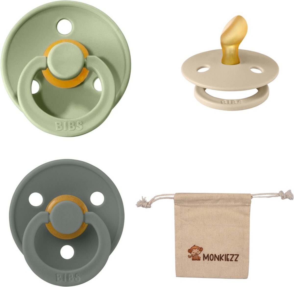 Goedkoopste Bibs Dental fopspenen Anatomical 0-6 maanden- Set 3 stuks- Sage, Vanilla, Pine - Monkiezz speenzakje - orthodontisch- Anatomisch- Maat 1