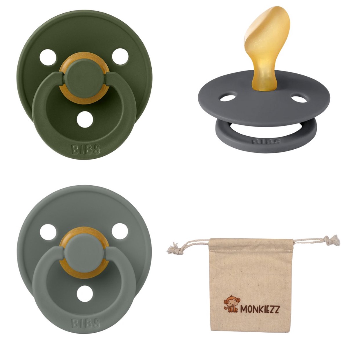 Goedkoopste Bibs Dental fopspenen Anatomical 0-6 maanden- Set 3 stuks- Hunter Green, Iron, Pine- Monkiezz speenzakje - orthodontisch- Anatomisch- Maat 1