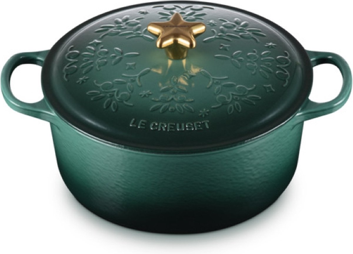 Le Creuset Cocotte Ronde Signature 24 cm Sapin de Noël avec Bouton Doré en  Fonte Émaillée