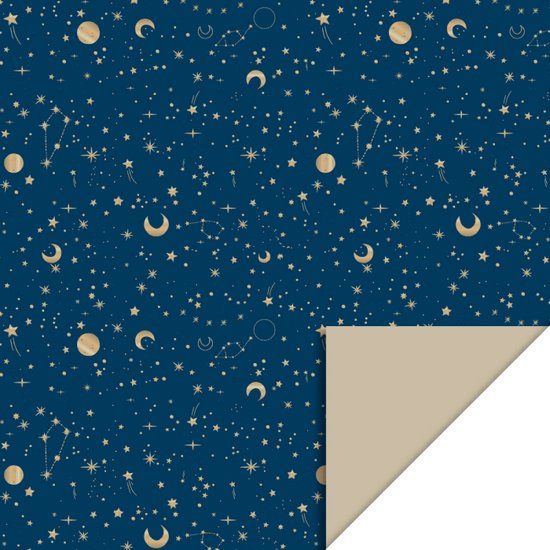 Cadeaupapier - Galaxy Midnight Blue Gold Foil - Dark Sand - 70cm breed