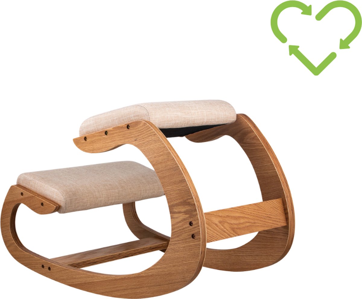 Thuys - Kniestoel - Ergonomische Bureaustoel - Duurzaam Hout - Naturel Linnen - Tot 120 KG