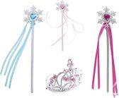 Pack de 4 - 3 x baguette magique - Kroon de princesse gratuite / diadème - Blauw, rose, violet - pour votre robe Elsa
