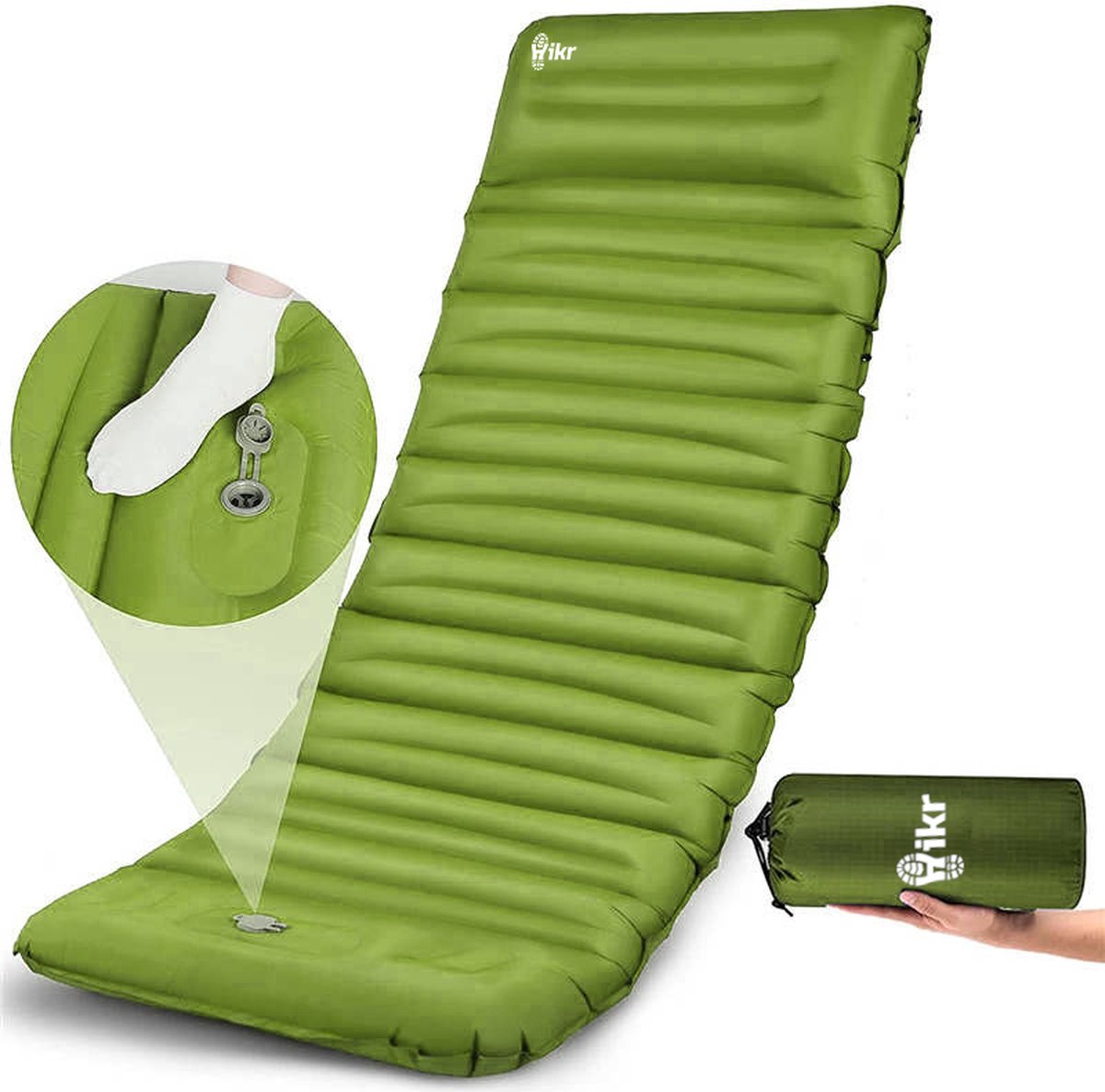 Hikr® Slaapmat 10cm+ dikte - Zelfopblazend met voetpomp - Comfortabel luchtmatras - Slaapmatje eenpersoons uit te breiden tot tweepersoons - Luchtbed met ingebouwde pomp