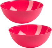 Plasticforte Serveerschaal/Saladeschaal - 2x - D25 x H10 cm - kunststof - fuchsia roze - 2,5 liter