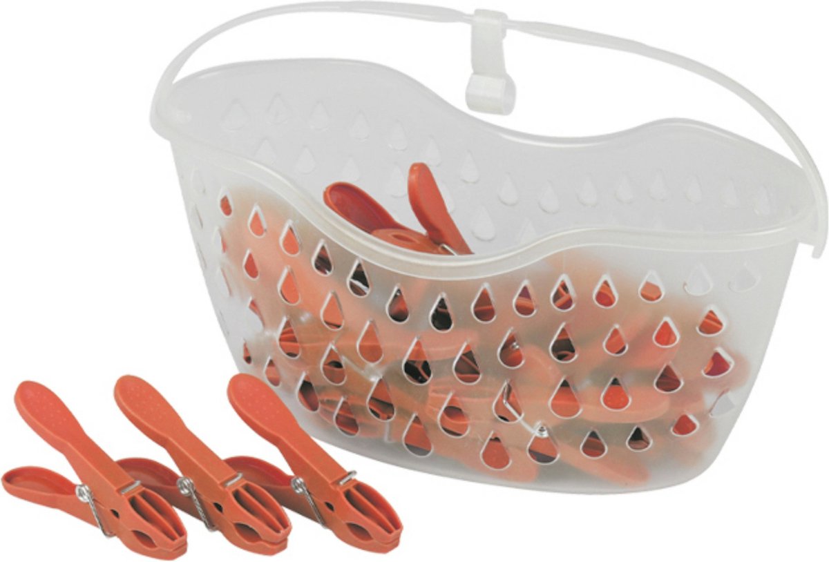 Goedkoopste Urban Living 24x Wasknijpers in hangmandje - rood - kunststof - 21 x 13 cm