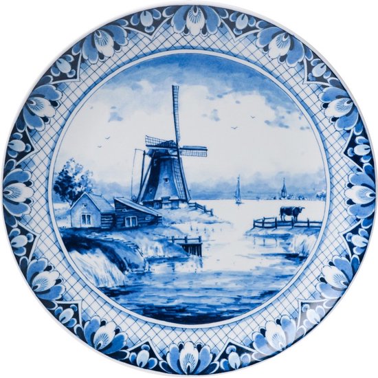 Wandbord - Molen - 20 cm - Delfts blauw - Nederland - Hollandse cadeautjes - Holland souvenir