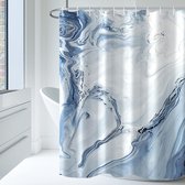 Douchegordijn met 12 haken stof lichtblauw marmer badkamer douchegordijn 100% polyester 183x183cm