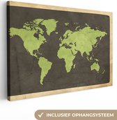 Canvas Wereldkaart - 30x20 - Wanddecoratie Wereldkaart - Groen - Vintage