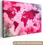 Wereldkaart avec peinture rose vif sur fond avec motif texturé 60x40 cm