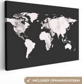 Canvas Wereldkaart - 30x20 - Wanddecoratie Wereldkaart - Marmer - Wit
