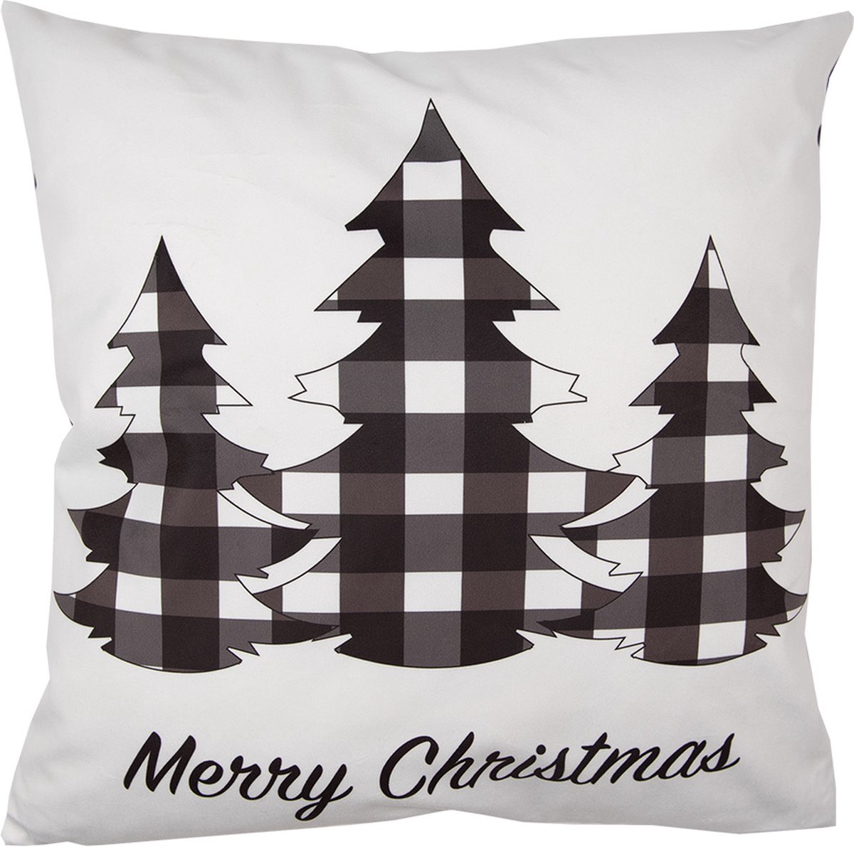 Clayre & Eef Kussenhoes 45x45 cm Wit Zwart Polyester Kerstbomen Merry Christmas Sierkussenhoes