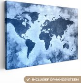 Canvas Wereldkaart - 120x80 - Wanddecoratie Wereldkaart - Kleur - Blauw