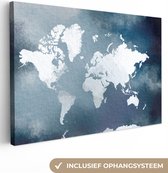 Canvas Wereldkaart - 60x40 - Wanddecoratie Wereldkaart - Aquarel - Blauw