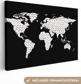 Canvas Wereldkaart - 60x40 - Wanddecoratie Wereldkaart - Wit - Grijs