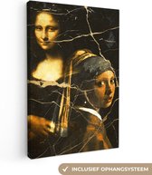 Canvas Schilderij Meisje met de parel - Mona Lisa - Goud - 80x120 cm - Wanddecoratie