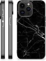 Transparant Hoesje Geschikt voor iPhone 15 Pro Max Smartphone Hoesje met Zwarte rand Marmer Zwart
