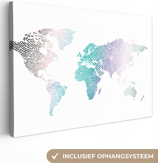Canvas Wereldkaart - 30x20 - Wanddecoratie Wereldkaart - Abstract - Kleuren - Kids - Jongens - Meisjes