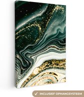 Canvas Schilderij Marmerlook - Goud - Groen - Glitter - Design - Marmer - 60x90 cm - Wanddecoratie