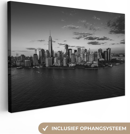 Canvas Schilderij Skyline New York liggend in zwart wit - 120x80 cm - Wanddecoratie