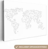 Canvas Wereldkaart - 30x20 - Wanddecoratie Wereldkaart - Simpel - Zwart - Wit - Kinderen - Jongens - Meisjes