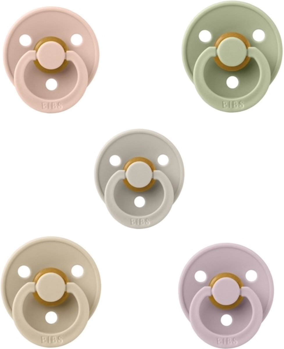 Goedkoopste Bibs fopspeen 6-18 maand set 5 stuks Sage,Blush,Sand,Vanilla en Dusky Lilac maat 2