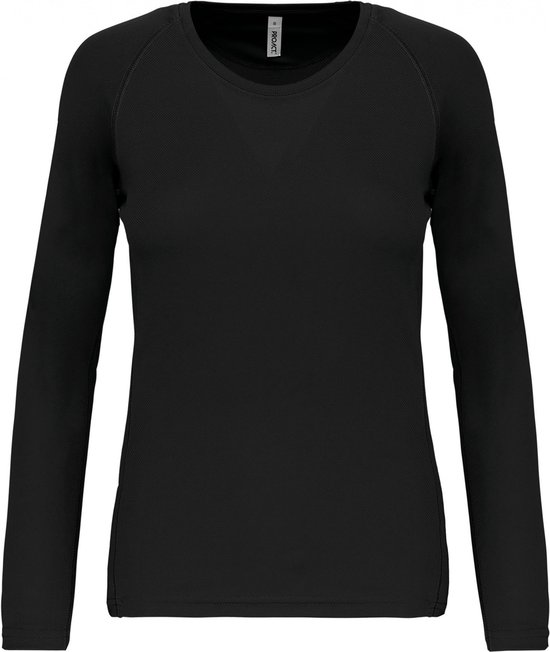 SportT-shirt Dames S Proact Ronde hals Lange mouw Black 100% Polyester