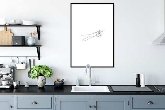 Affiche avec cadre Dessin au trait - Corps - Mains - Line cm