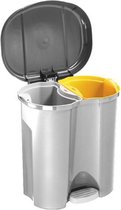 Duo, Afvalbak 2x 10l voor afvalscheiding met deksel, Kunststof (PP) BPA-vrij, zilver, 2 x 10l (39 x 32 x 40.5 cm)