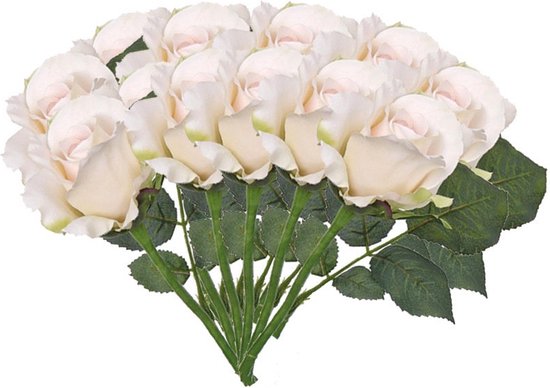 12x Zalm witte decoratie rozen 30 cm - set van 12 kunstrozen - Kunstbloemen/kunstplanten decoratie/wonen