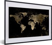 Fotolijst incl. Poster - Wereldkaart - Zwart - Goud - 60x40 cm - Posterlijst