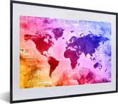 Fotolijst incl. Poster - Wereldkaart - Waterverf - Regenboog - 60x40 cm - Posterlijst