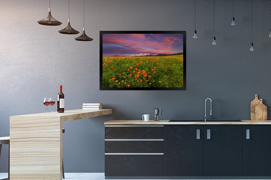 Ciel rose au dessus d'une prairie fleurie 90x60 cm