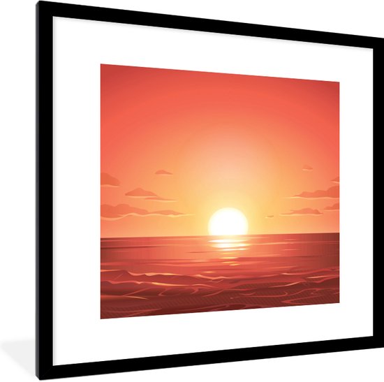 Fotolijst incl. Poster - Zee - Zon - Oranje - 40x40 cm - Posterlijst