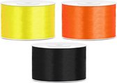 Rubans décoratifs/rubans cadeaux/rubans de satin - Set de 3 pièces - jaune/orange/noir - 38 mm x 25 mètres