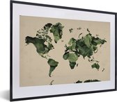 Fotolijst incl. Poster - Wereldkaart - Bladeren - Groen - 60x40 cm - Posterlijst