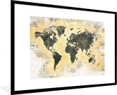 Fotolijst incl. Poster - Wereldkaart - Krant - Goud - 120x80 cm - Posterlijst