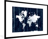 Fotolijst incl. Poster - Wereldkaart - Wit - Blauw - 90x60 cm - Posterlijst