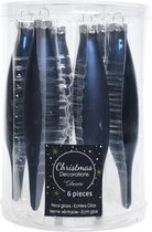18x stuks glazen kersthangers ijspegels kerstballen donkerblauw 15 cm - Kerstboomversieringen - Kerstdecoraties