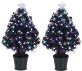Set van 2x stuks fiber optic kerstbomen/kunst kerstbomen met knipperende verlichting en piek ster 60 cm