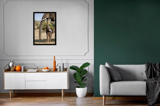 Cadre photo avec affiche - Bébé éléphant communique avec sa mère - 40x60 cm - Cadre pour affiche