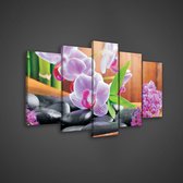 Canvas Schilderij - Bloemen - Orchidee - Plant - Spa - Natuur - Inclusief Frame - 100x60cm (lxb) - 5 Luiks