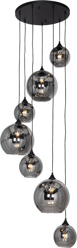 QAZQA sandra - Art Deco Grote hanglamp voor boven de eettafel | in eetkamer - 7 lichts - Ø 65 cm - Zwart - Woonkamer | Slaapkamer | Keuken